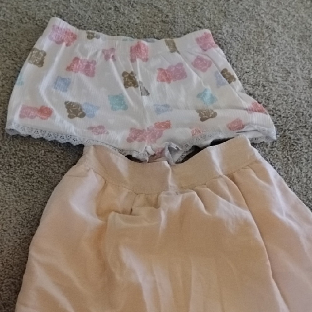 Cute Bear Print Shorts and Peach Skirt Set